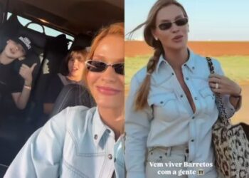 Andressa Suita chega de jatinho com os filhos para acampar em Barretos: “Vai começar”